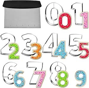 Large Number Cookie Cutter Set with Dough Scraper&Chopper-9 Piece-3.25 Inch-Number 0-8-Birthday Cookie Cutter Shape for Baking-Stainless Steel Kitchen Utensil