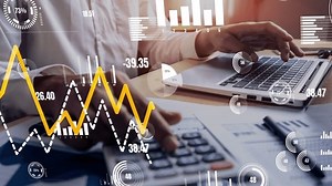 Conceptual business dashboard for financial data analysis . 3D render computer graphic .