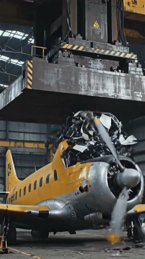 Airplane vs Hydraulic Press ✈️💥 #shorts #crushing #crushexperiment #crush #crusherbucket