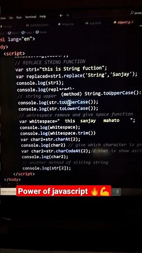 strings in javascript by Code with Harry #programming #html5 #css #javascript #coding #shorts