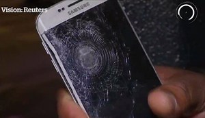 He was just about to hang up when an explosion went off. The phone took the hit and saved his life. http://bit.ly/1QnsnEb | The Age