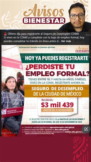 ¡REGISTRATE! al seguro de desempleo este unico dia y recibe 3 mil 439 pesos | Avisos Bienestar