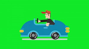 Download Animation of a cartoon man driving car with green screen background. for free