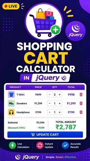 Live Cart Calculator - jQuery Tutorial for Beginners #webdevelopment #shorts