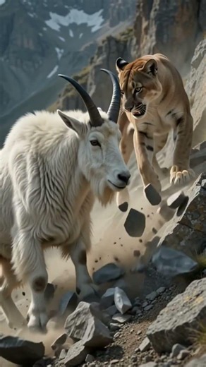 American Mountain Goat vs Cougar – Epic Mountain Battle! 🐐🐆 #wildlife #animals #americanwildlife