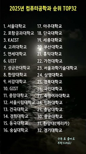 2025년 컴퓨터공학과 순위 TOP32 #대학순위