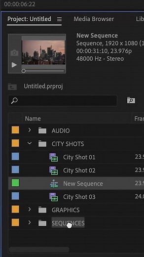 Move Items Outside Of Bin In Premiere Pro Tutorial #shorts