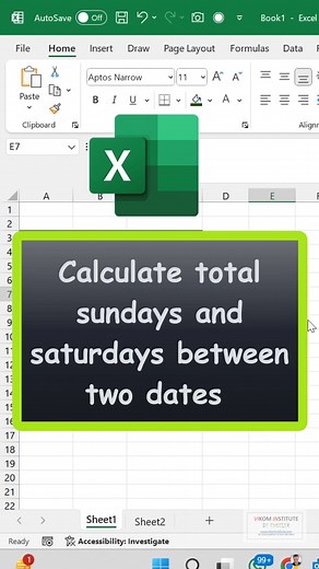 Calculate Number of Saturdays and Sundays in Two Dates https://youtube.com/shorts/tbQbDReRJds?feature=share #excel #vikominstitute #Networkdays | Excel By Vikal