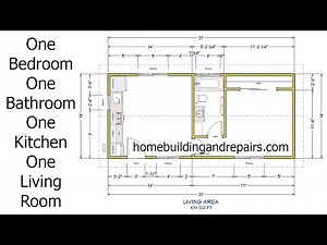 434 Square Foot Small House Building Plans Tour - Floor Plan, With Furniture And Exterior Views