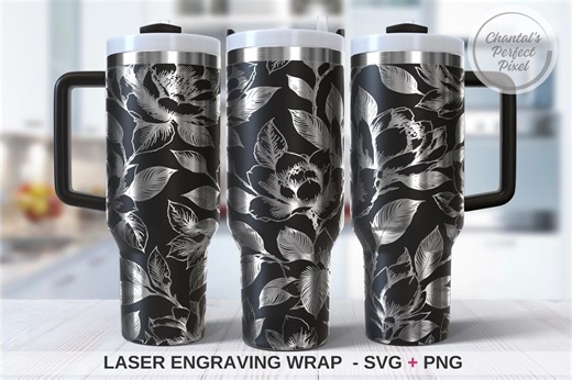 Magnolia Floral Engraving Wrap SVG PNG | Seamless Tumbler Wrap 40oz | Elegant Botanical Laser Engrave File | Flower Pattern Wrap - Etsy