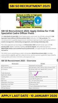 📢 SBI SO Recruitment 2025 | 1146 Vacancy | Apply Online #shorts #job #sbi