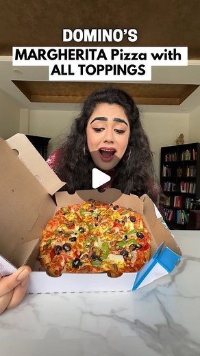 Thakur Sisters | Food Bloggers on Instagram: "#ad Ordering Domino’s Margherita Pizza with ALL toppings! Food challenge with Thakur Sisters #thakursisters We ordered a medium 10” Margherita Pizza with all toppings and extra cheese. Each topping cost us ₹60 & extra cheese cost us ₹75. The total cost for this pizza was ₹868. Now that’s too much for a medium pizza! So we decided to use some exclusive offers. For this pizza, I used code: UNIQ2222 to get 30% off upto ₹200 on orders above ₹500. Use the