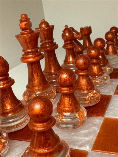 Resin Art Chess Set – Copper and Pearl - Etsy