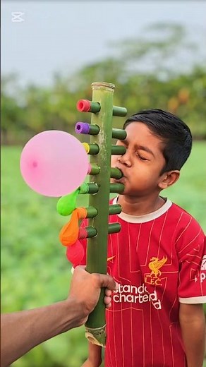Making a Unique Bamboo Musical Instrument with 7 Balloons! 🎶🎈#bamboo #funny