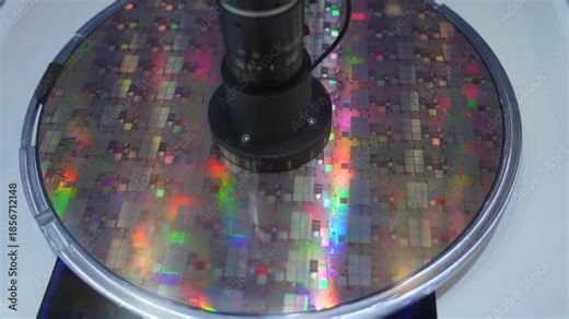 silicone wafer under the microscope,integrated circuits to manufacture CPU and GPU