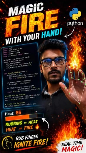 How to create a Fire Finger Effect using Python mediapipe opencv #coding #programming