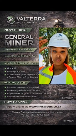 Apply 👉 mycareers.co.za Valterra Mine Looking For Workers Apply #jobs #jobsearch #valterra #mineworkers | Job sharing database