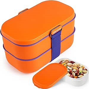 Adult Bento Box Lunch Container with Compartments for Work & Meal Prep, Set of Utensil & Chopsticks, Microwave & Dishwasher Safe, Leakproof Reusable Japanese Food Storage