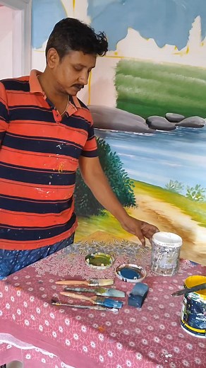 How to draw hill painting easy 🖌️🎨 #wallpainting #wallart #artist #scenery #watercolor #fbreels2025ツ #painting | Binay Garai Binita