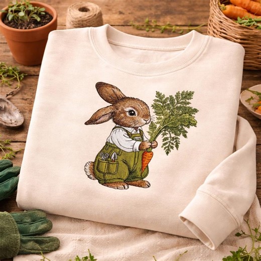 Rabbit Embroidery Design Cute Bunny Farmer Carrot Vintage Animal Machine Pattern Instant Download File - Etsy