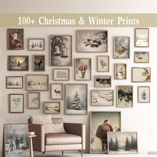 Vintage Christmas Printables | Christmas Gallery Wall Set | Farmhouse Winter Prints | Holiday Gallery Wall Prints | Digital Xmas Wall Decor - Etsy