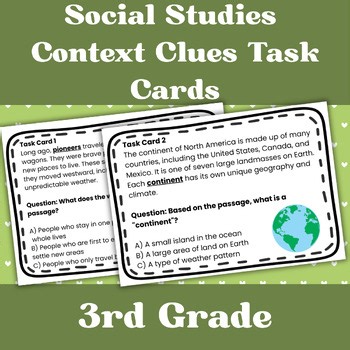 Social Studies Vocabulary Context Clues Task Cards Reading Comprehension Grade 3