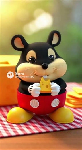 Mickey Mouse eating cheese, made with Sora AI