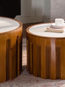 Nesting Coffee Table Set of 2, Modern Coffee Table and End Table Sets, Wooden Side Accent Table with Sintered Stone Tabletop, for Living Room, Bedroom,No Assembling (Sintered Stone Tabletop White)