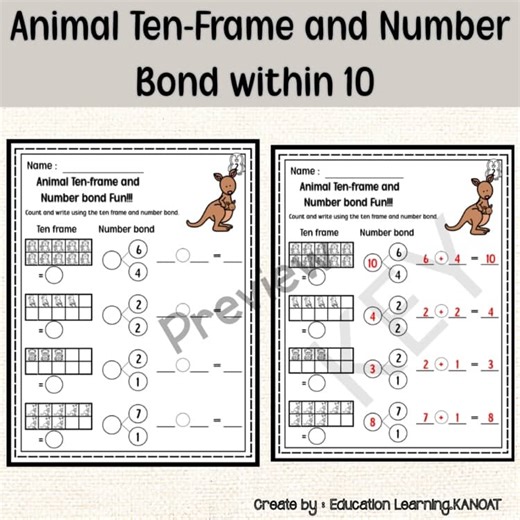 Animal Ten-Frame and Number Bond within 10 | Kindergarten & 1st Grade Math