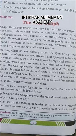 The Wise Caliph English Reading class 10 central idea