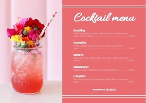 Free Pink Cocktail Menu Template