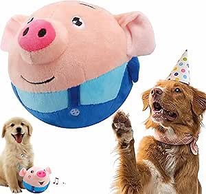 Active Moving Pet Plush Toy,Interactive Dog Toy Pet Bouncing Balls,USB Rechargeable Moving Dog Toy,Small Plush Sound Toys for Dogs (E)