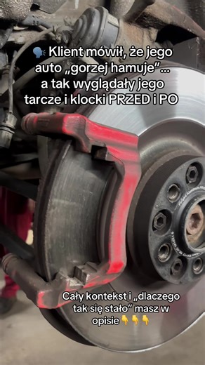 🛠️Do warsztatu trafiło Audi Q7, w którym hamulce zaczęły wyraźnie gorzej działać. Po zdjęciu kół wszystko stało się jasne – tarcze i klocki były skrajnie zużyte, a powierzchnia robocza miała głębokie ślady wypracowania. Wykonaliśmy kompletną wymianę tarcz i klocków hamulcowych na obu osiach. Z tyłu cofnięcie zacisków zostało przeprowadzone komputerowo, przez system serwisowy – wszystko zgodnie z procedurą producenta. Efekt? Hamulce pracują równo, bez drgań i bez niepokojących dźwięków. Auto zno