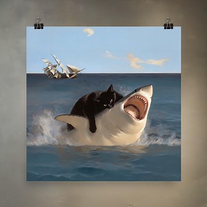 Fat Cat Vs. Shark | Meme Art Re-imagined in Renaissance Painting Style on Premium Matte Paper - Etsy
