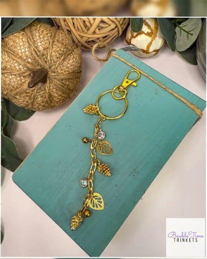 Charming Gold Keychain with Pine Cone & Leaf Charms