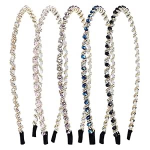 inSowni 5 Pieces Decorative Sparkly Bead Crystal Rhinestone Metal Thin Headbands Wedding Party Prom Hair Hoops Bands Accessories for Women Girls Teens