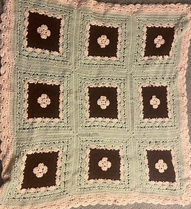 Pink/burgundy/grey Flower and Shell Square Crochet Blanket 42inx40in - Etsy Canada
