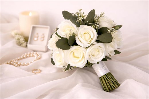 All White Rose Bridal Bouquet | Ivory Wedding Flowers | Elegant Silk Bouquet | Classic Wedding Bouquet | Bridesmaid Set Available - Etsy