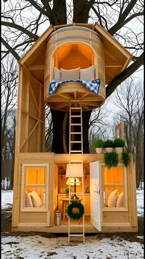 Hidden Treehouse Built Inside a Giant Tree 🌳 Cozy Loft Cabin Reveal!