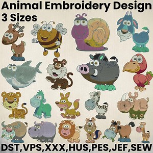 Cartoon Animals Embroidery Design, Safari Embroidery, Zoo Embroidery, Wild Animals Embroidery, Machine Embroidery Design - Etsy
