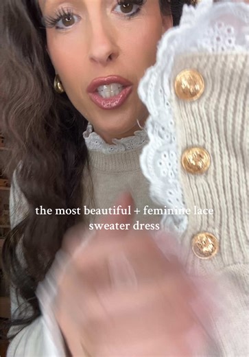 I absolutely LOVE feminine, beautiful sweaters and dresses and this just screams soft luxury, old money, classy vibes! #softgirlaesthetic #oldmoneyaesthetic #oldmoneyoutfits #sweaterdress #springfashion Cakulo FallFreshness Women's Beige Floral Lace-Trimmed Long-Sleeved Sweater Mini Dress - Everyday Feminine Basic Minimalist Piece Casual Womenswear homecoming dresses birthday dress Formal