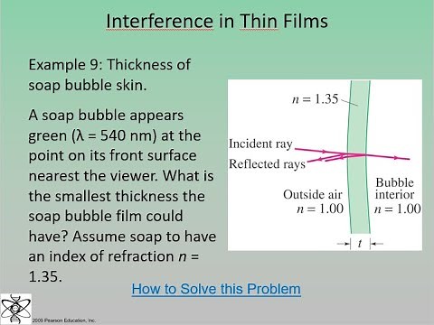 Thickness of soap bubble membrane to have constructive and destructive interference upon reflections