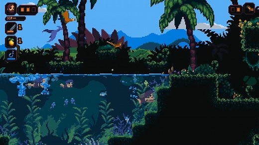 儿子本地双人合作《原始星球》 Primal Planet 优秀的画面和生态、物理逻辑的史前恐龙 外星科技题材、带采集建造的新一代银河恶魔城类平台动作解谜主辅游戏