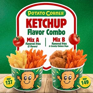 Potato Corner just dropped the NEW Ketchup Flavor Combo Mixes! Double the fun, double the flavor — enjoy 2-in-1 goodness in every cup! ✨ Try these Combo Mixes: 🥔 Mix A – 2 Flavors-in-1 Mega Cup – ₱127 🥔 Mix B – Flavored Fries Crunchy Chicken Pops Combo – ₱149 🍅 Tangy, savory, and oh-so addictive — your snacking game will never be the same. KETCHUP while you can! 🏃🏻‍💨 👉 For more info, click here: https://potatocorner.com/whats-shaking/potato-corner-unveils-new-ketchup-flavor- #CraveTheFave