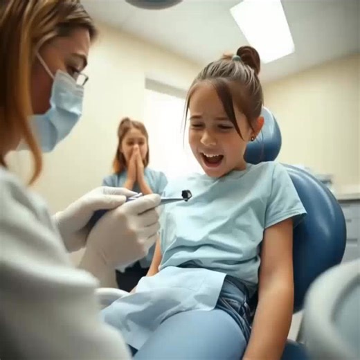 My 12-year-old daughter kept crying about the sharp pain in her jaw, barely able to eat, but my ex insisted, “She’s just losing baby teeth.” The moment he left the house, I rushed her to the dentist. As soon as the dentist examined her, he shut off the lamp and quietly locked the door. “Stay calm,” he whispered, hands trembling as he pulled a tiny, razor-sharp object from her swollen gum. My bl00d ran cold. I grabbed my phone and dialed the police. Mia sat in the dentist's chair, shaking so viol