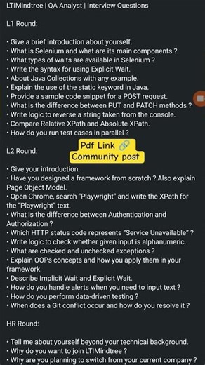 LTIMindtree Automation Testing Interview Questions | Infosys |Tcs #selenium #java #softwaretesting