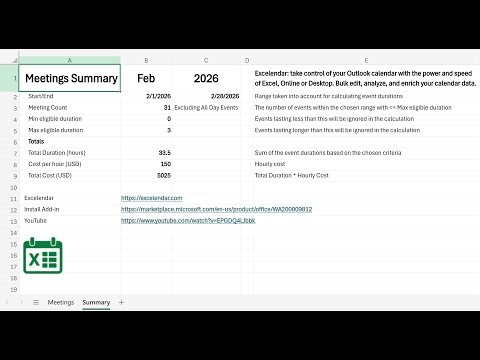 Free Time Tracking Template for Excel - Add Outlook Sync with Excelendar