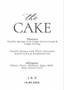 Wedding Cake Menu- Personalised Digital Download