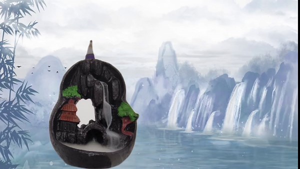 Incense Waterfall Burner, Backflow Incense Waterfall Fountain Holder with 50 Incense Cones (About 20min/Cone) Aromas Ornament for Home Decor, Desk Decor(Resin 1)