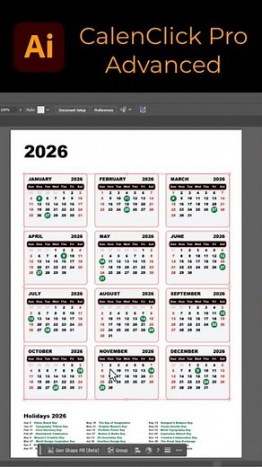 CalenClick Pro Advanced - Highlight Holidays #illustrator #calendardesign #calendar2026 #design